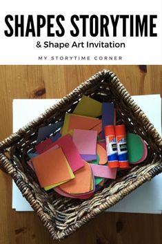 a basket filled with lots of colorful post it notes on top of a wooden table