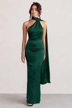 Make the most of every occasion in our beautiful Mademoiselle maxi dress. With a feminine asymmetric scarf neck that elegantly falls down the super feminine cowl back detail, this dazzling bottle green satin design is pure sophistication. You will look stunning with this gorgeous design at your next VIP party, black-tie event or gala on your agenda. Add the latest trends to your wardrobe with our statement party season dresses. Features - Asymmetric scarf neck - Backless design - Cowl back detail - Premium satin fabric Sizing & Fit Model is 5’8 and wears UK size 8 / US size 4 Product Information Designed exclusively by Club L London Fully lined and with no stretch Satin fabric (100% Polyester) Length from top of shoulder to hem: 158cm SKU: CL127576 Prom Dresses Tight Fitting, Stretch Satin Fabric, Club L London, Backless Maxi Dress, Dress Tight, Floor Length Prom Dresses, Beautiful Maxi Dresses, Scarf Neck, Scarf Dress