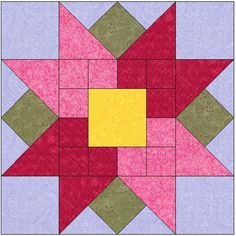 a pink and yellow star quilt block