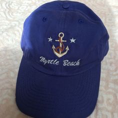 Never Worn! In Perfect Condition Coastal Blue Hat For Vacation, Navy Casual Sun Hat With Curved Brim, Casual Navy Sun Hat With Curved Brim, Blue Beachy Hat For Spring, Beachy Blue Hat For Spring, Navy Beach Hats For Spring, Navy Beach Hat For Summer, Navy Beach Hat For Spring, Navy Cotton Beach Hat