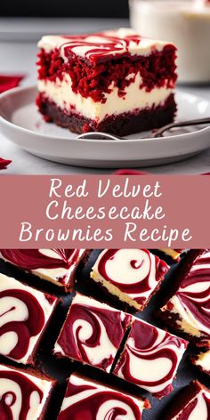 red velvet cheesecake brownies recipe with white chocolate swirls on the top and bottom