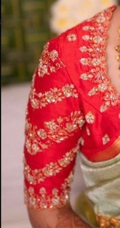 Red Blouse For Lehenga, High Neck Blouse Designs For Pattu Saree, Blouse Work Designs Latest Bridal, High Neck Blouse Designs Maggam Work, Magma Work Blouse Designs, High Neck Blouse Maggam Work, High Neck Pattu Blouse Designs, High Neck Blouse Work Designs, High Neck Work Blouses