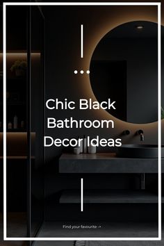 Chic Black Bathroom Decor Ideas Black Vanities, Black Bathroom Decor Ideas, All Black Bathroom, Black Bathrooms, Black Powder Room, Farm Kitchen Decor, Black Tile Bathrooms, Girl Bathroom Decor