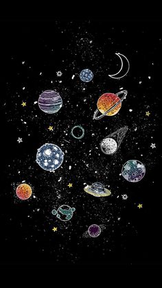 the solar system in space with stars and planets painted on it's black background