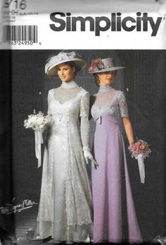 Simplicity Pattern 9716 Patti Wagner Miller 6 -12 Edwardian Titanic Wedding Gown 39363219408 | eBay Historical Wedding Dresses, Edwardian Fashion Dresses, Edwardian Wedding Dress, Titanic Dress, Edwardian Gowns, Edwardian Costumes, Gown Sewing Pattern, Edwardian Wedding, Lovely Wedding Dress