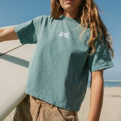 Retro surf t-shirt. Featuring a vintage boxy fit. Made in Los Angeles. Pigment dyed for a worn in look. Vintage surf tee. Retro Surf, Surf Tee, Surf Tshirt, Shirt Design Inspiration, Vintage Surf, Surf Outfit, Boxy Tee, Tee Outfit, Trendy Tshirts