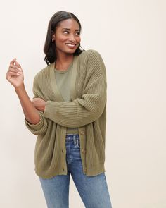 Cotton Cocoon Cardigan Sage Casual Textured Knit Outerwear With Relaxed Fit, Relaxed Fit Textured Knit Outerwear For Layering, Versatile Knit Outerwear With Relaxed Fit, Casual Textured Knit Outerwear For Everyday, Spring Cotton V-neck Sweater Relaxed Fit, Cotton V-neck Sweater For Spring, Cozy Knit V-neck Sweater In Relaxed Fit, Cozy Ribbed Outerwear With Relaxed Fit, Cozy Ribbed Relaxed Fit Outerwear