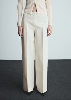 Wideleg pleated pants - Women | MANGO USA Pleated Trousers, Pleated Pants, Clothing Care, Cashmere Coat, Women's Trousers, Leggings Shop, Wide Leg Trousers, Light Beige, Maternity Clothes