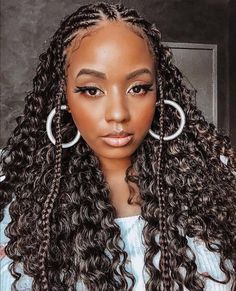 Loose Waves and Tribal Braids Hairstyle Curly Braided Hairstyles, Colored Box Braids, Back Braid, Individual Braids, Braided Cornrow Hairstyles, Feed In Braid, Fulani Braids, Braids With Curls, Cool Braids