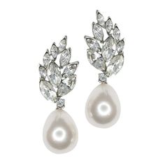 pair of white pearl and crystal earrings