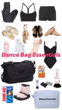 dance bag essentials for beginners to learn how to do ballet, including shoes and accessories