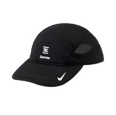 Black And White Nike Supreme Shox Hat New With Tags Black Breathable Hats For Spring, Spring Black Breathable Hat, Black Breathable 5-panel Hat, Black Breathable Short Brim Hat, Black Hats For Spring Streetwear, Black 5-panel Sports Hat, Black Baseball Cap For Sports In Spring, Black Urban Baseball Cap With Short Brim, Urban Black Baseball Cap With Short Brim