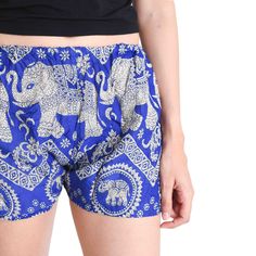 KRABI SHORTS Elepanta Women's Shorts - Buy Today Elephant Pants Jewelry And Bohemian Clothes Handmade In Thailand Help To Save The Elephants FairTrade And Vegan Blue Bohemian Shorts For Beach, Blue Bohemian Shorts For The Beach, Bohemian Blue Shorts For Beach, Bohemian Blue Shorts For The Beach, Bohemian Blue Shorts With Elastic Waistband, Festival Shorts With Elastic Waistband, Blue Cotton Festival Shorts, Blue Bohemian Shorts For Festival, Bohemian Blue Shorts For Festival