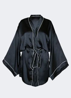 The Silk - Satin Kimono Style Dressing Gown from Beauty Pillow is designed to accompany your bedtime routine and complement your morning.  Available in Midnight Black or Pearl White, these stylish Kimonos are soft, comfortable and ultra glam!  The soft silk-satin kimono is designed to gently drape your body, accentuati Night Gown Black, Bridesmaids Bachelorette, Beauty Pillow, Kimono Gown, Kimono Robes, Satin Kimono, Beauty Sleep, Silk Hair, Bedtime Routine