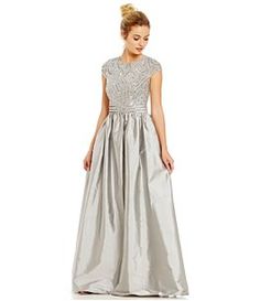 Adrianna Papell Beaded Bodice Taffeta Skirt Ballgown Gray Evening Gown, Silver Grey Dress, Mesh Gown, Taffeta Skirt, Ball Gown Skirt, Formal Dresses Gowns, Beaded Bodice, Women Formals, Formal Dresses For Women