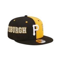 The Pittsburgh Pirates Team Split 9FIFTY Snapback features a team color fabrication with an embroidered Pirates logo at the front panels and a team wordmark across the left and right-wear sides. Additional details include a snapback closure at the rear and a gray undervisor. Sporty Team Logo Snapback Hat For Game Day, Sporty Snapback Hat With Team Logo For Game Day, Collegiate Fitted Hat With Team Logo For Game Day, Collegiate Snapback Hat With Logo Patch For Fans, Collegiate Flat Bill Fitted Hat For Streetwear, Sporty Snapback Hat With Team Logo For Fans, Throwback Snapback Hat With Embroidered Logo For Game Day, Team-colored Collegiate Snapback Hat With Flat Bill, Collegiate Team-colored Snapback Hat With Flat Bill