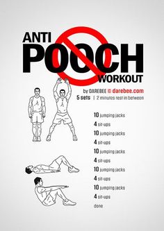 the instructions for how to do an anti - pooch workout on a white background