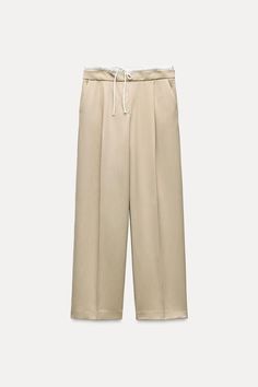 DOUBLE WAIST WIDE LEG PANTS - Sand | ZARA United States Stretch Pants With Pockets For Daywear, Daywear Straight Pants With Pockets, Straight Pants With Pockets For Daywear, Elevated Casual Straight Cargo Pants With Elastic Waistband, Elastic Waistband Straight Leg Sweatpants For Workwear, Elevated Casual Pants With Elastic Waistband And Tapered Leg, Tapered Leg Bottoms With Pockets For Daywear, Relaxed Fit Straight Leg Pants With Drawstring, Daywear Trousers With Side Pockets