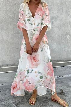 Half Sleeve Dress Casual, Cheap Maxi Dresses, Womens Long Dresses, Floral Dress Casual, Dress Stores Online, V Neck Midi Dress, Maxi Dress Online, Half Sleeve Dresses, Floral Fashion