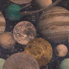 an image of planets in the sky with stars on them and one planet surrounded by other planets