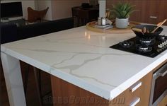 Calacatte White Quartz Slab #01, 126''x63'', $65/sf include installation Quartz Stone Kitchen, Calacatta White Quartz, Quantum Quartz, Calacatta Gold Quartz, Mcm Kitchen, Kitchen Benchtops, Dining Inspiration, Quartz Slab, Calacatta Gold