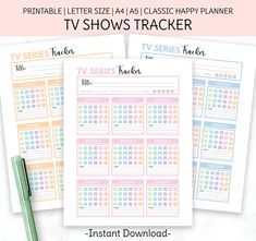 the printable tv shows trackerr is shown in three different colors