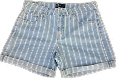 Gap Jean Shorts For Spring, Gap Shorts, Shorts Denim, Gap Denim, Striped Shorts, White Stripe, Mid Rise, Gap, Blue White