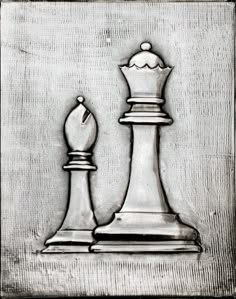 a black and white drawing of a chess piece