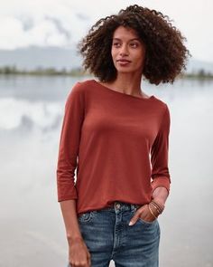 Casual Organic Cotton Tops For Fall, Relaxed Tops For Casual Fall Gatherings, Relaxed Fall Tops For Casual Gatherings, Relaxed Fit Pima Cotton Tops For Everyday, Casual Everyday Tops In Pima Cotton, Garnet Hill, Dresses Pants, Three Quarter Sleeves, Quarter Sleeve