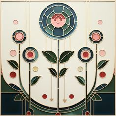 an art deco tile design with flowers and leaves