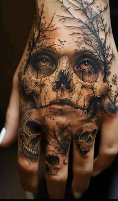 #BEAUTY ,#REALATIONSHIPS #Fashion #Outfits #SUMMER Outfits #Animals Skull Hand Tattoo, Skull Sleeve Tattoos, Skull Sleeve, Realistic Tattoo Sleeve, Hand And Finger Tattoos, Hand Tats, Scary Tattoos, Geniale Tattoos, Medusa Tattoo