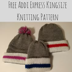 two knitted hats with text overlay that says, free knitting pattern for kids