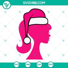 the silhouette of a woman with a santa hat on her head is shown in pink and white