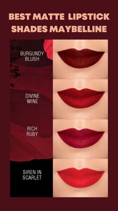 Wine Red Lipstick Matte, Dark Red Lipstick Drugstore, Dark Red Lipstick Maybelline, Different Shades Of Red Lipstick, Outfit Ideas With Red Lipstick, Colorbar Lipstick Shades, Dark Red Liquid Lipstick, Matte Lipstick Shades For Fair Skin, Matte Lipstick Shades For Dark Skin