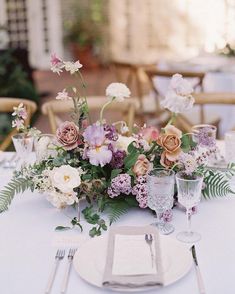 Wedding Floral Centerpieces, Purple Wedding Flowers, May Weddings, Floral Inspiration, Lavender Wedding, Wedding Table Settings, Wedding Tablescapes, Wedding Flower Arrangements