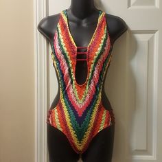 New Without Tags With Padded Bust Area. Multicolor Sleeveless Bodysuit For Festivals, Sleeveless Multicolor Bodysuit For Festivals, Summer Multicolor Backless Bodysuit, Multicolor Backless Bodysuit For Vacation, Multicolor Backless Summer Bodysuit, Multicolor Backless Bodysuit For Beach Season, Multicolor Stretch Bodysuit For Sunbathing, Multicolor Halter Neck Bodysuit For Poolside, Multicolor Lined Bodysuit For Poolside