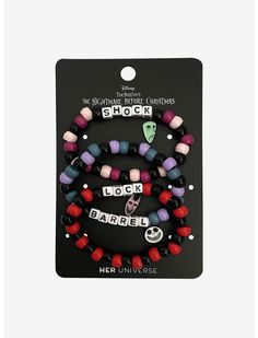 The Nightmare Before Christmas Oogie's Boys Beaded Bracelet Set | Hot Topic Scene Bracelets, Nightmare Before Christmas Gifts, Halloween Costume Jewelry, Diy Kandi Bracelets, Diy Kandi, Disney Bracelet, Candy Bracelet, Nightmare Before Christmas Halloween, Kandi Cuff