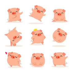 a set of nine pigs with different expressions