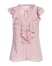 Casual, elegant and athletic apparel for women | YOOX Chic Sleeveless Blouse With Ruffles, Elegant Flutter Sleeve Ruffle Tops, Formal Sleeveless Top With Bow, Elegant Sleeveless Blouse With Bow, Feminine Formal Blouse With Ruffles, Elegant Blouse With Ruffle Hem, Feminine Fitted Blouse With Bow, Fitted Feminine Blouse With Bow, Elegant Summer Blouse With Bow