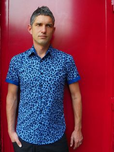 Blue Leopard Shirt  shortsleeved  BAÏSAP by BAISAP on Etsy, €36.00 Blue Fitted Short Sleeve Shirt For Summer, Fitted Blue Short Sleeve Shirt For Summer, Blue Fitted Cotton Short Sleeve Shirt, Fitted Blue Cotton Short Sleeve Shirt, Fitted Short Sleeve Shirt, Leopard Print Relaxed Fit Short Sleeve Tops, Short Sleeve Leopard Print Tops For Summer, Relaxed Fit Leopard Print Tops With Short Sleeves, Leopard Print Tops With Relaxed Fit And Short Sleeve