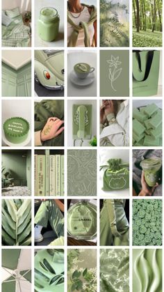 many different green items are arranged in this collage