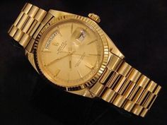 Mens Rolex Day-Date President Solid 18K Yellow Gold Watch Champagne Fluted 1803 | eBay Swiss Army Watches, Rolex Watches For Men, Gold Rolex, Rolex Men, Gold Models, Rolex Watch, Rolex Day Date, Oyster Perpetual, Rose Gold Watch