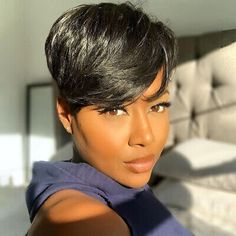 Pixie Human Hair Black Short Cuts Wigs Brazilian Women Hairstyles Natural Wigs | eBay Sharp Haircut, Layered Pixie Cut, Black Hair Short Cuts, Natural Afro