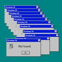 an old computer screen with the windows 95 and 64 names in blue, set on top of each other