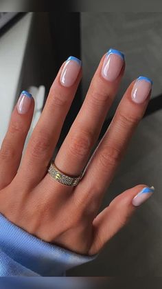 Squoval Acrylic Nails, Nails Squoval, Gel French Manicure, Baby Blue Nails, Milky Nails, French Tip Nail Designs, Manicure Gel, Blue Nail Designs, Short Nail Designs