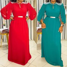 Dress Length 150cmBust 96cmWaist 114cmShoulder 41cmSleeve Length 48cm African Evening Dresses, African American Fashion, Kaftan Abaya, Ankara Style, Beaded Chiffon, Party Gown, Stunning Outfits, Party Gowns, Classy Dress