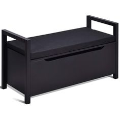 a black bench with two drawers underneath it