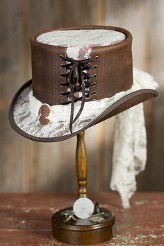 Leather Top Hat, Steampunk Top, Steampunk Couture, Steampunk Top Hat, Lace Crowns