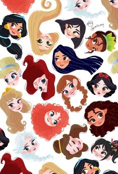 disney princesses with different hair styles and colors