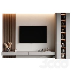 an entertainment center with a flat screen tv mounted on the wall